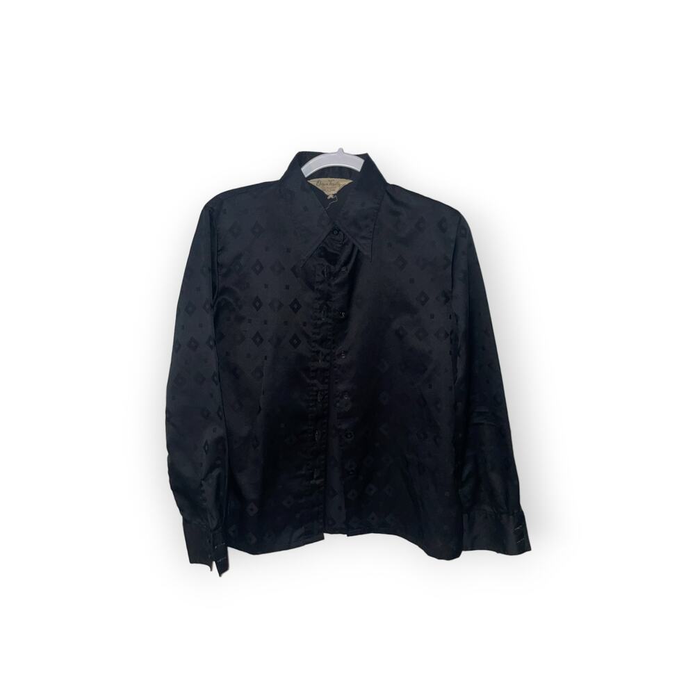 Vintage Dayne Taylor 100% polyester Black blouse Sz 16 EUC